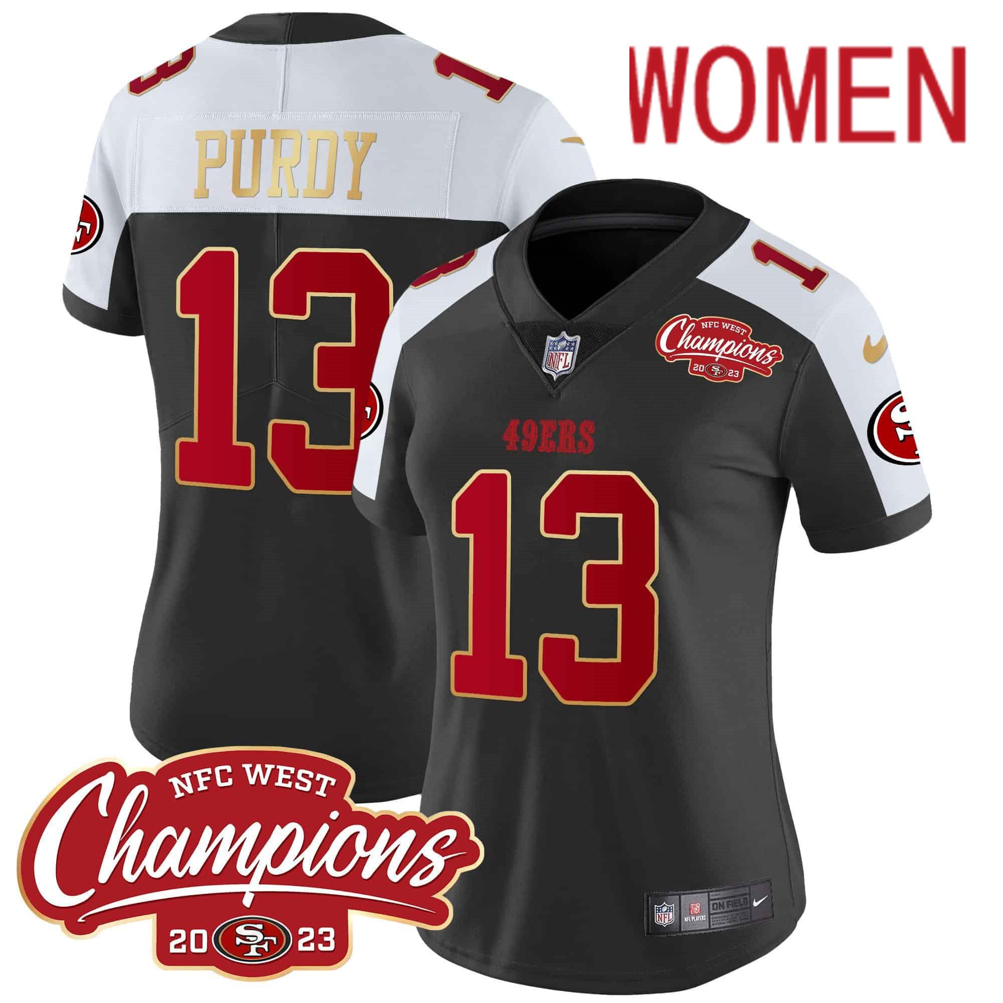 Women San Francisco 49ers 13 Purdy Black 2024 Nike NFC West Champions Gold Trim Vapor NFL Jersey